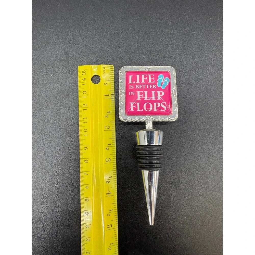 Life Is Better In Flip Flops Wine Bottle Stopper Pink Silver Rhinestone Beach